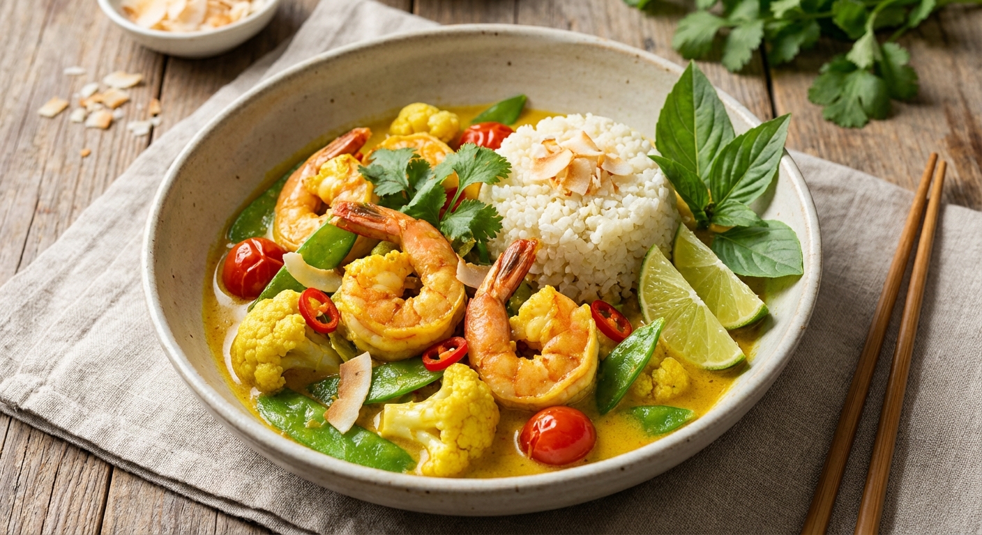 Asian Coconut-Lemongrass Shrimp Curry with Cauliflower Rice