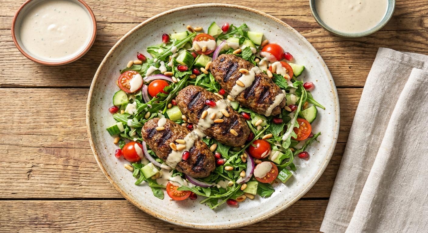 Grilled Lamb Kofta Salad with Tahini-Lemon Dressing