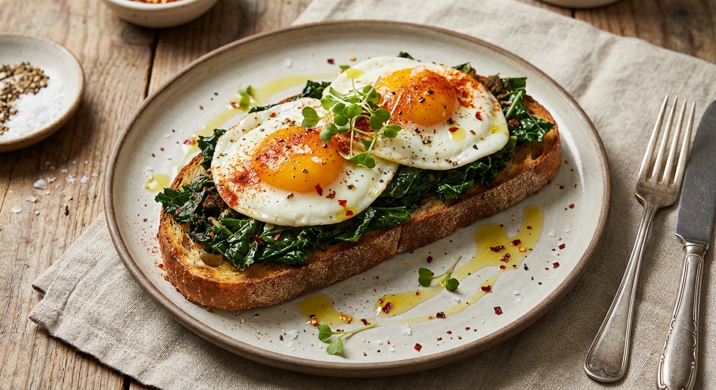 Smoked Paprika Eggs & Lacinato Kale on Sourdough (Open-Face Toast)