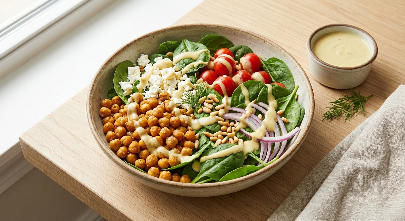 Chickpea and Spinach Salad with Lemon-Tahini Dressing