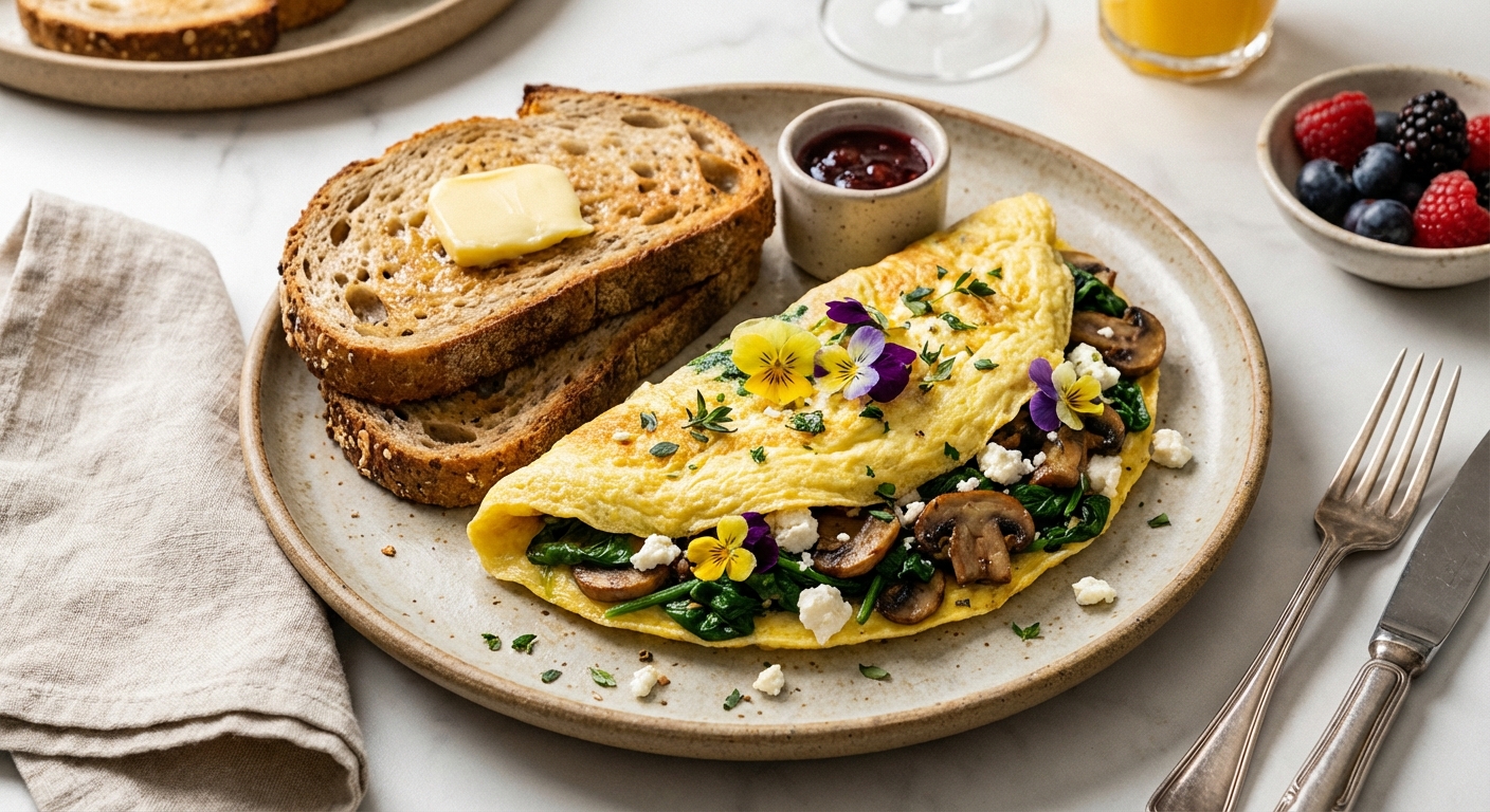 Spinach, Mushroom & Feta Omelette with Whole-Grain Toast