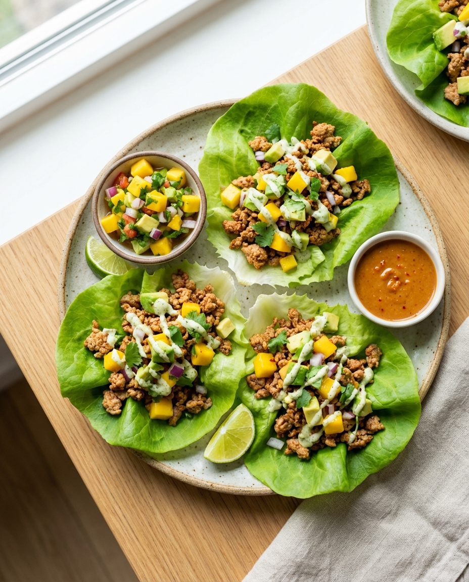 Turkey Lettuce Wraps with Avocado & Mango Salsa