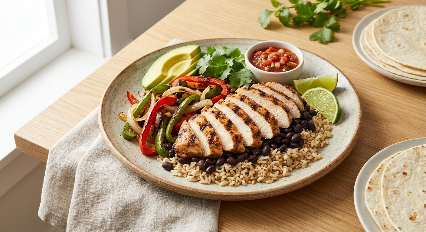 Chicken Fajitas with Peppers & Onions, Black Beans & Brown Rice