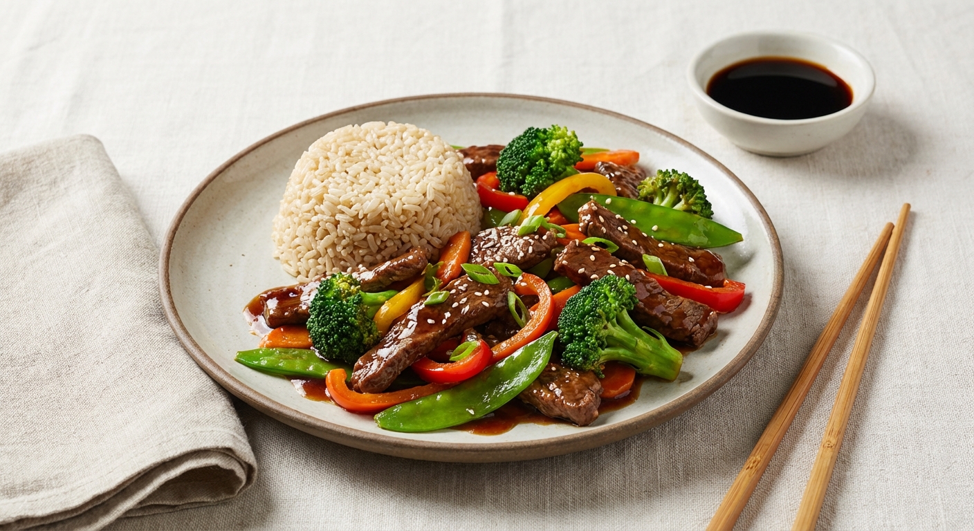 Beef & Vegetable Stir-Fry with Brown Rice