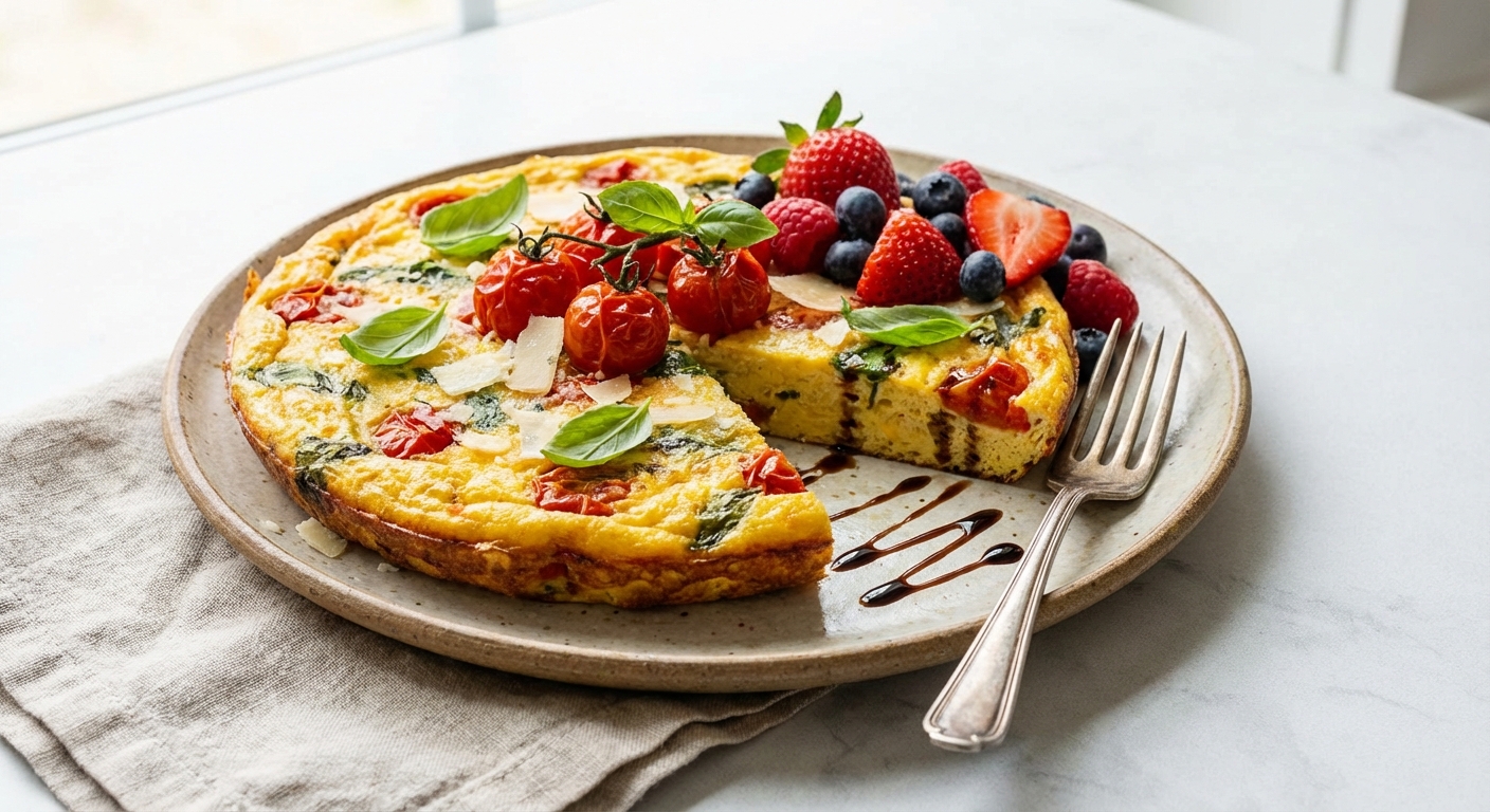 Tomato & Basil Frittata with Mixed Berries
