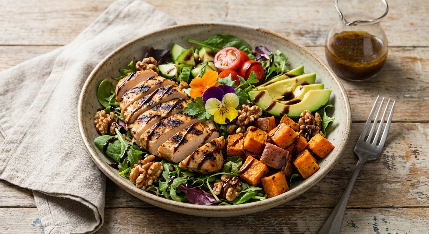 Grilled Chicken Salad with Roasted Sweet Potato & Toasted Walnuts