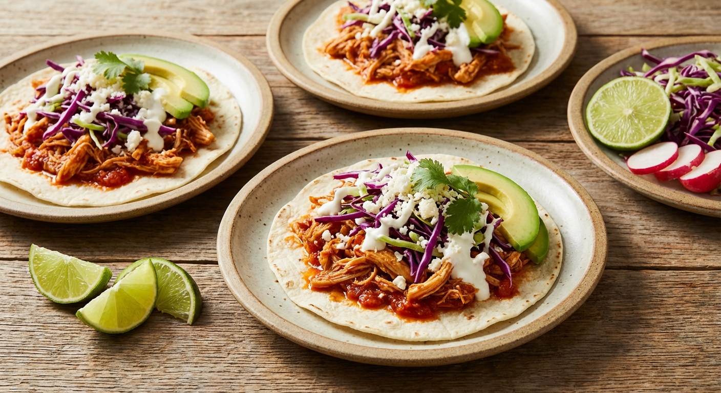 Mexican Chicken Tinga Tacos with Quick Cabbage Slaw