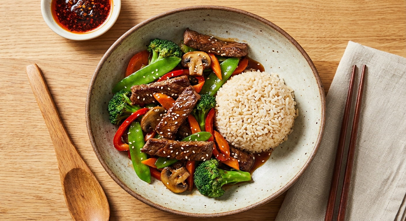 Beef & Vegetable Stir-Fry with Brown Rice