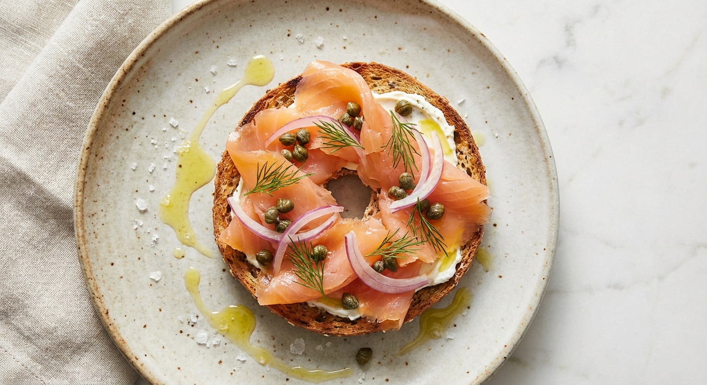 Smoked Salmon on Whole-Grain Bagel Thin with Capers