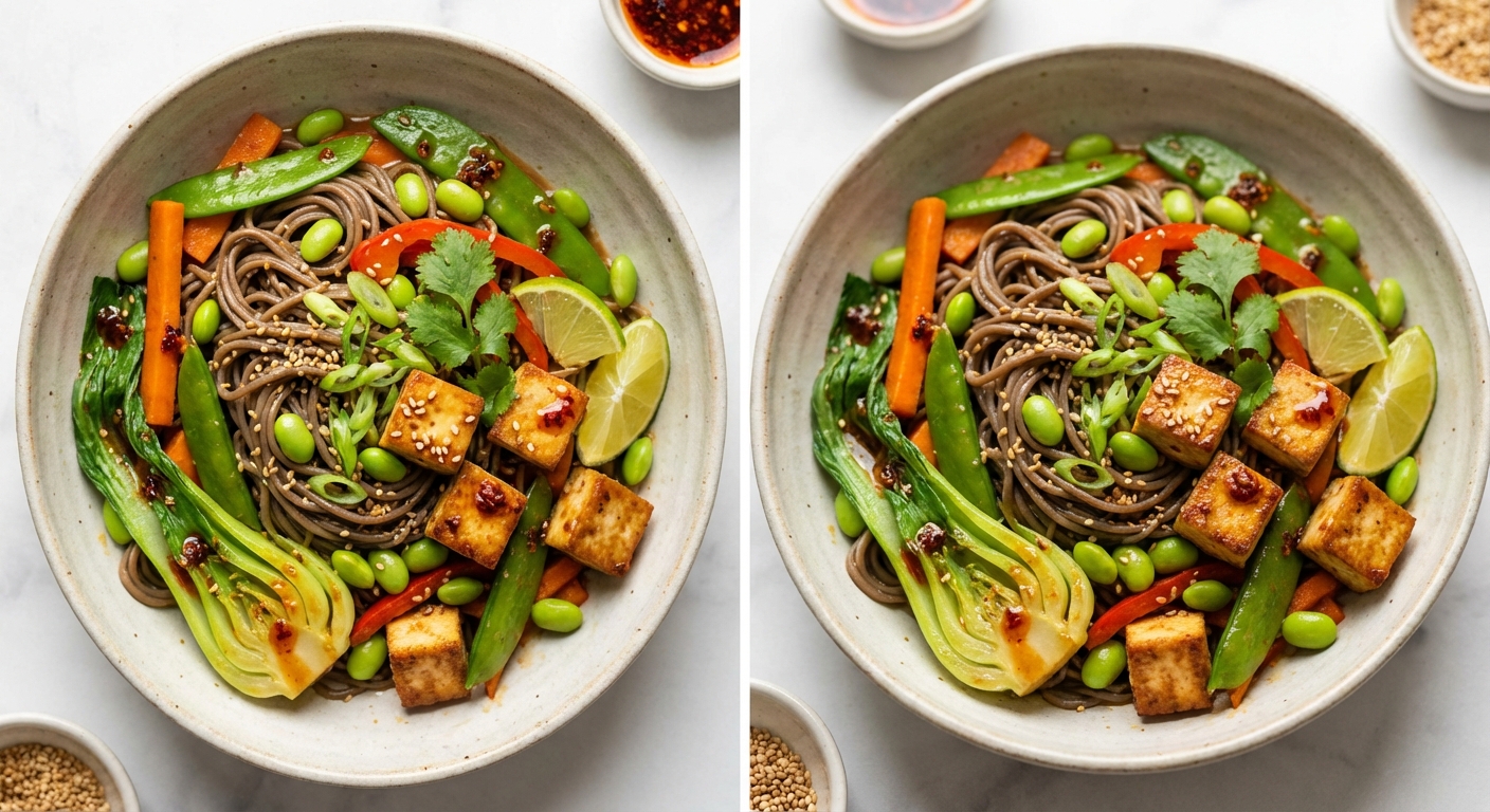 Sesame-Ginger Soba Noodles with Tofu & Mixed Vegetables