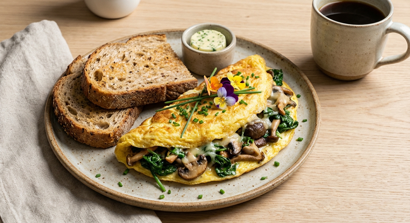 Spinach & Mushroom Omelette with Whole-Grain Toast