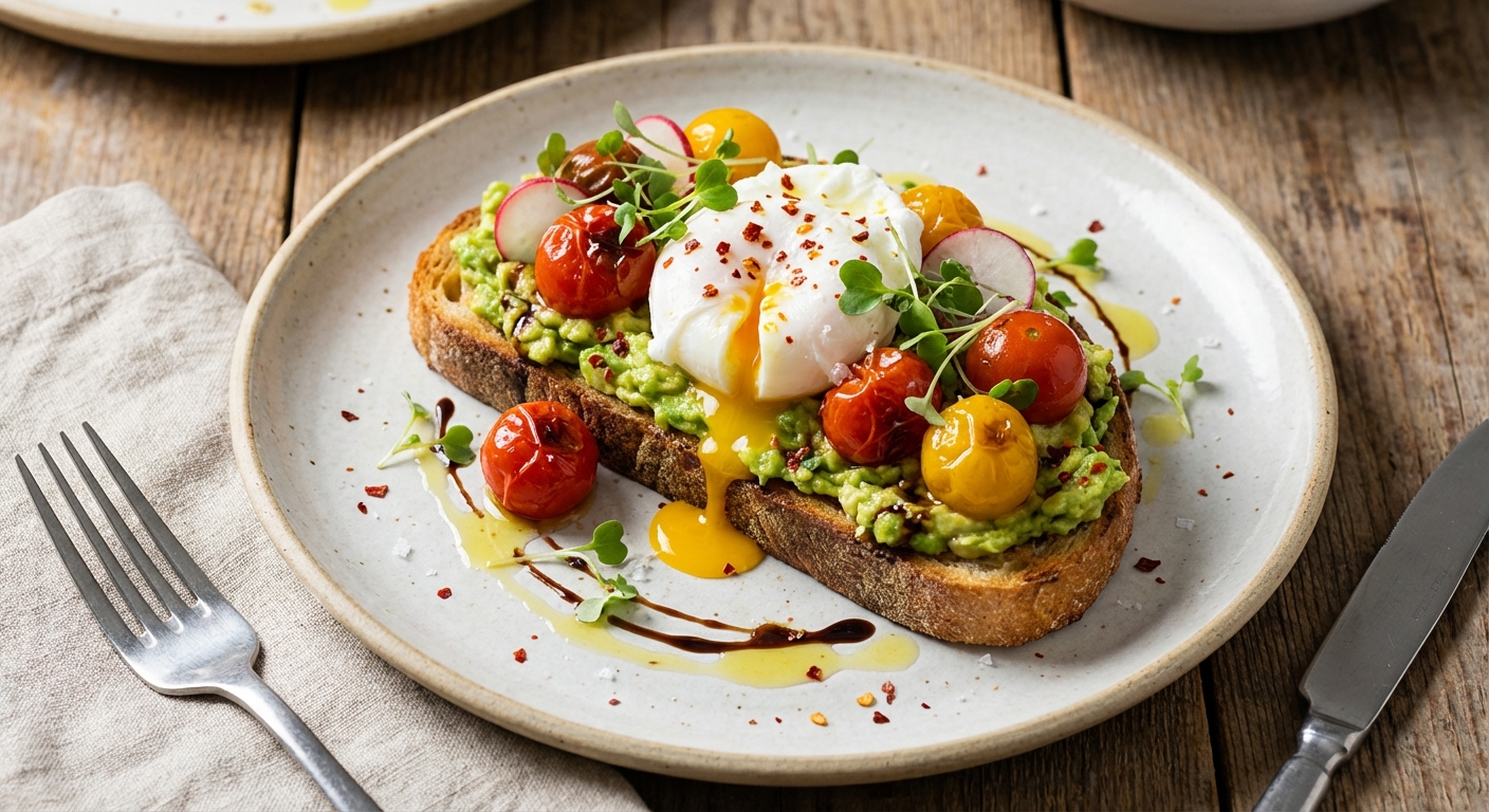 Avocado Toast with Poached Egg & Cherry Tomatoes