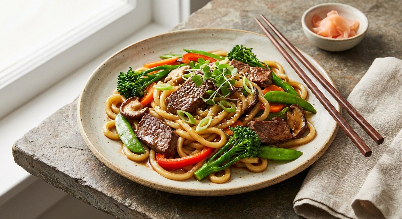 Beef & Vegetable Stir-Fry with Udon Noodles