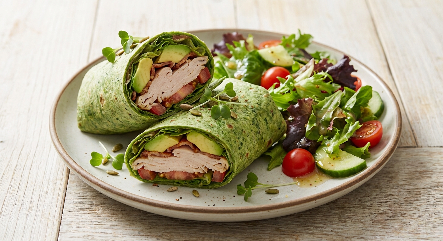 Turkey & Avocado Whole-Wheat Wrap with Side Salad
