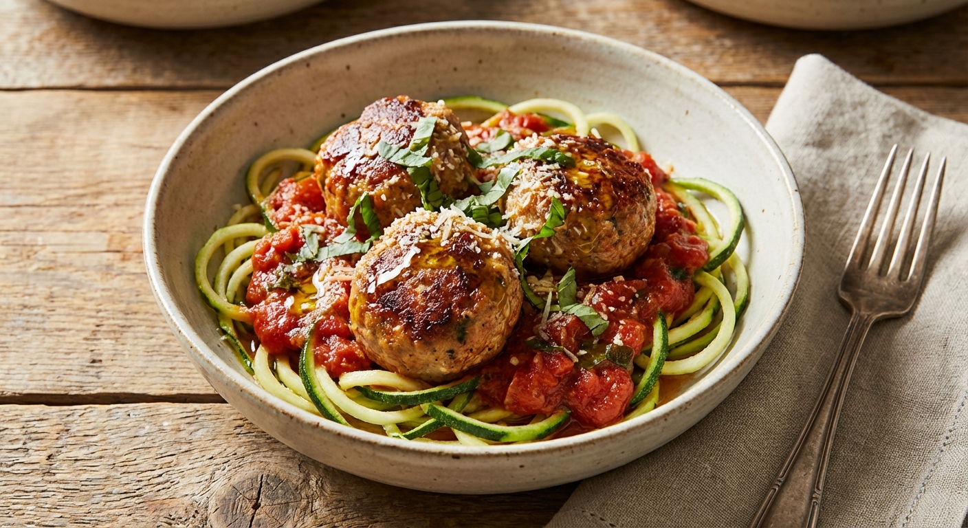 Turkey Meatballs with Zoodles & Tomato-Basil Sauce