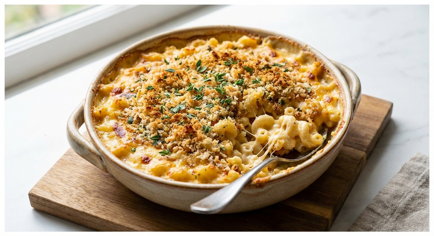 Creamy Three-Cheese Macaroni (Stovetop + Crispy Breadcrumb Gratin)