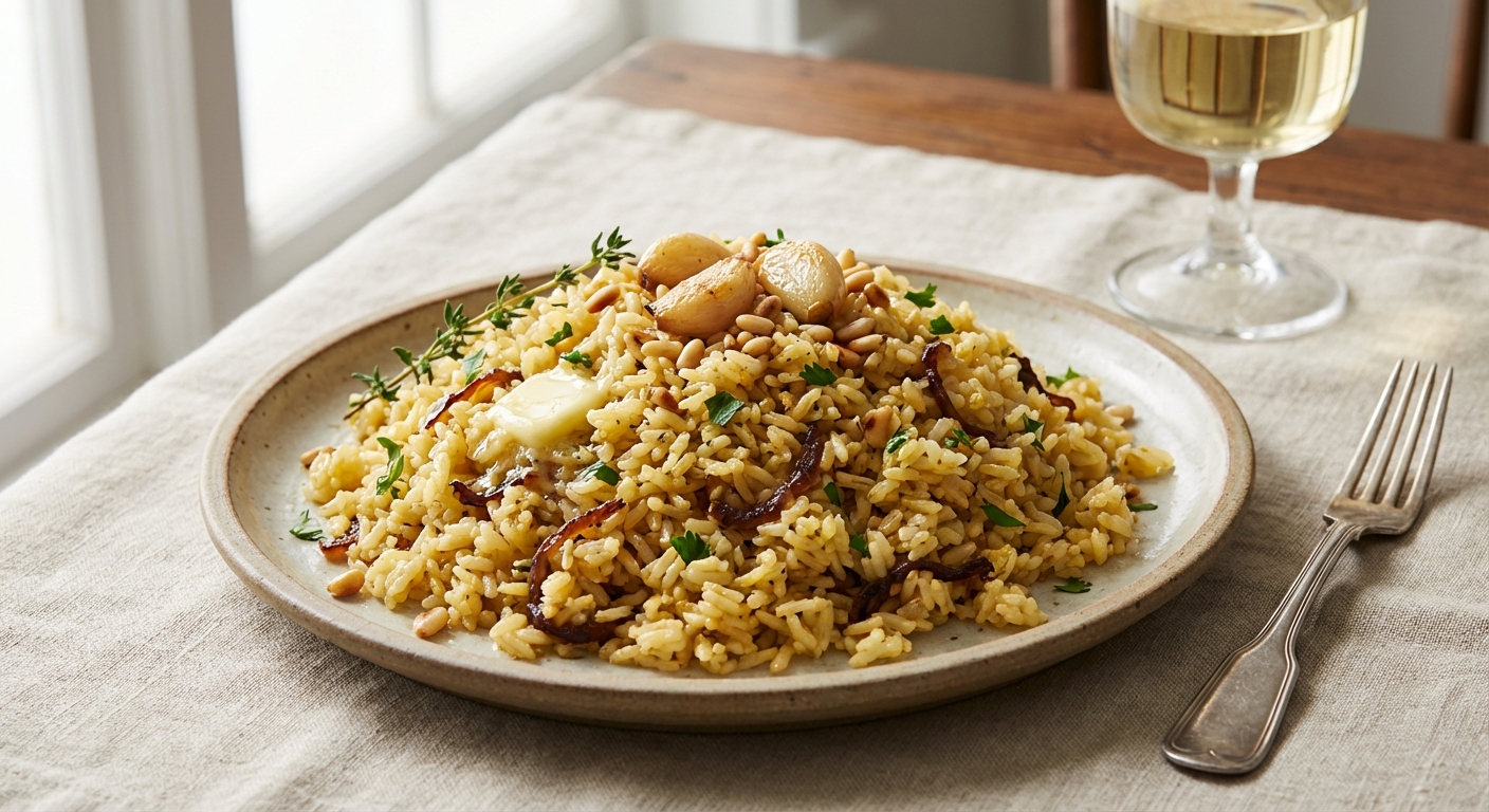 Garlic-Butter Pilaf with Caramelized Onions