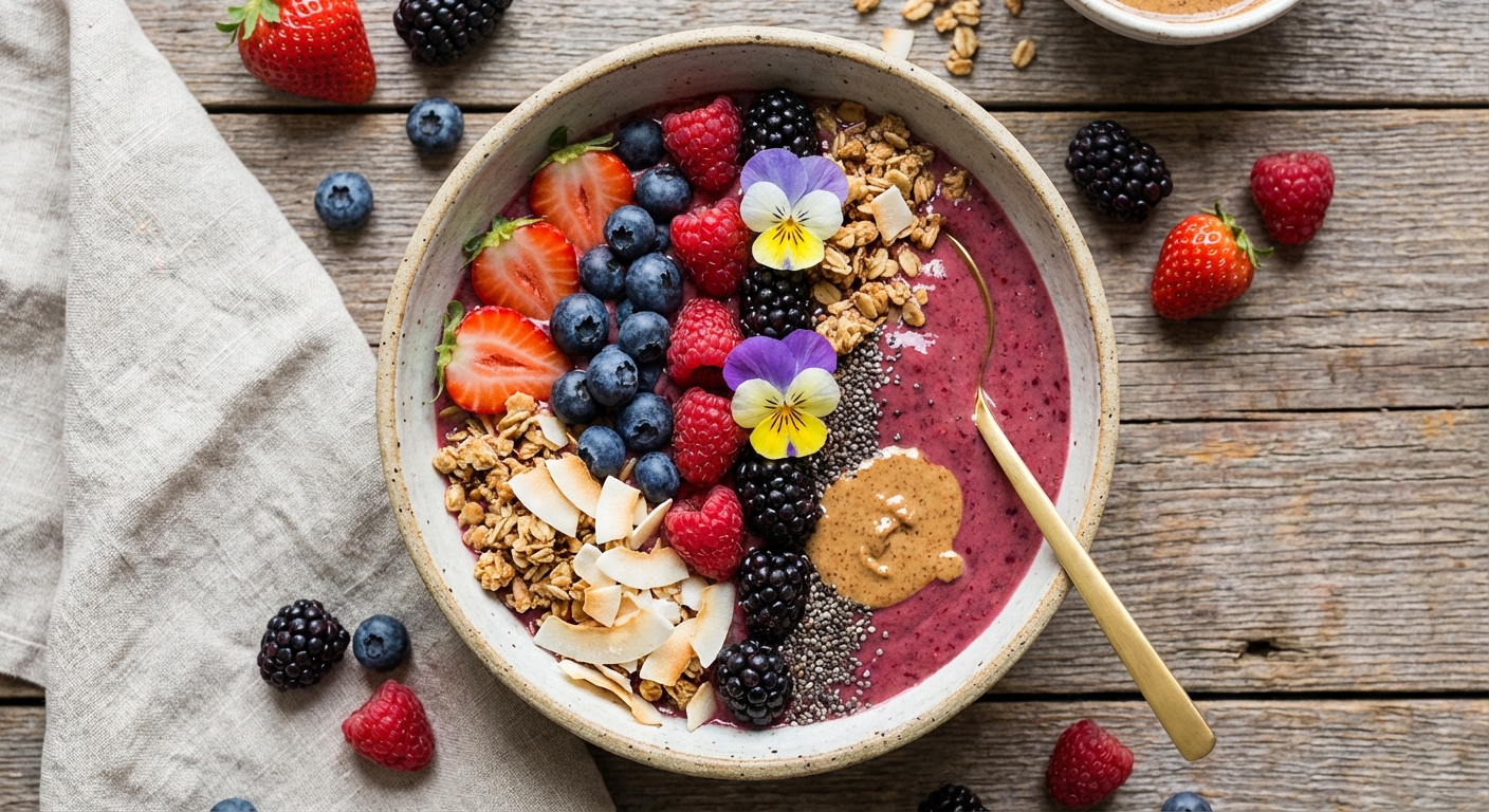 Protein Smoothie Bowl with Berries and Granola