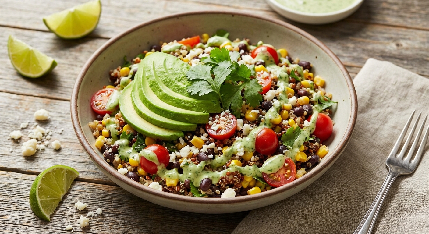 Quinoa Black Bean Corn Salad with Avocado & Cilantro-Lime