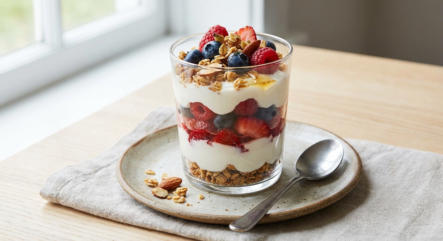 Greek Yogurt Berry Parfait with Granola & Almonds