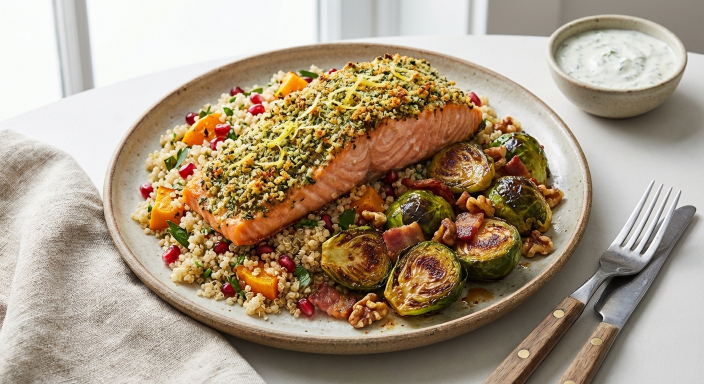 Baked Salmon with Quinoa & Roasted Brussels Sprouts