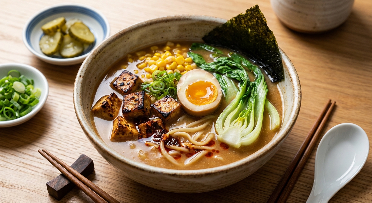 Hearty Miso Ramen with Tofu, Egg & Bok Choy