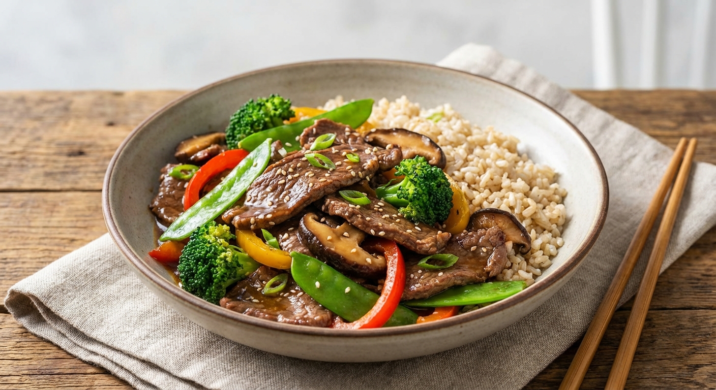 Beef & Vegetable Stir-Fry with Brown Rice
