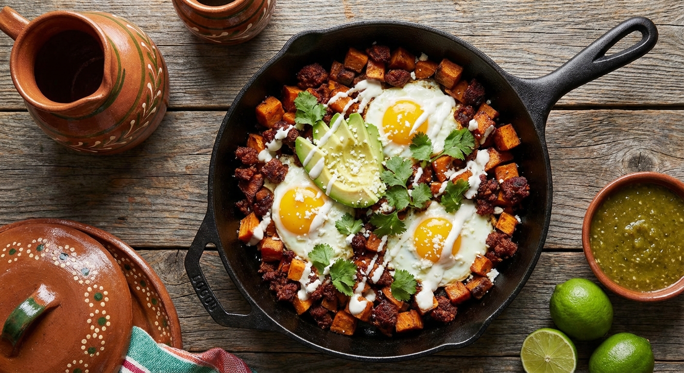 Mexican Sweet Potato & Chorizo Skillet with Avocado