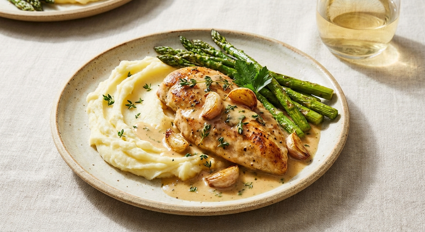 Creamy Garlic-Thyme Chicken with White Wine Pan Sauce