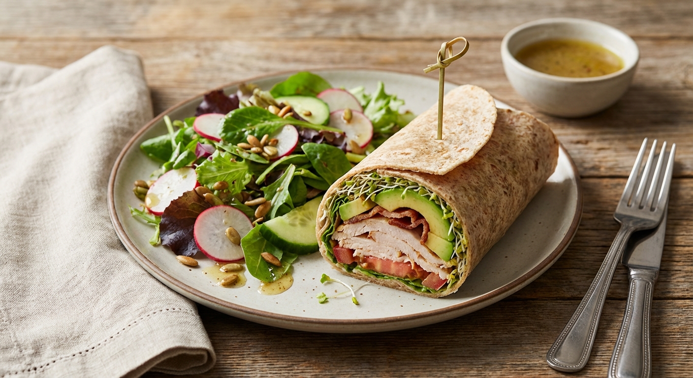 Turkey & Avocado Whole-Grain Wrap with Mixed-Greens Salad