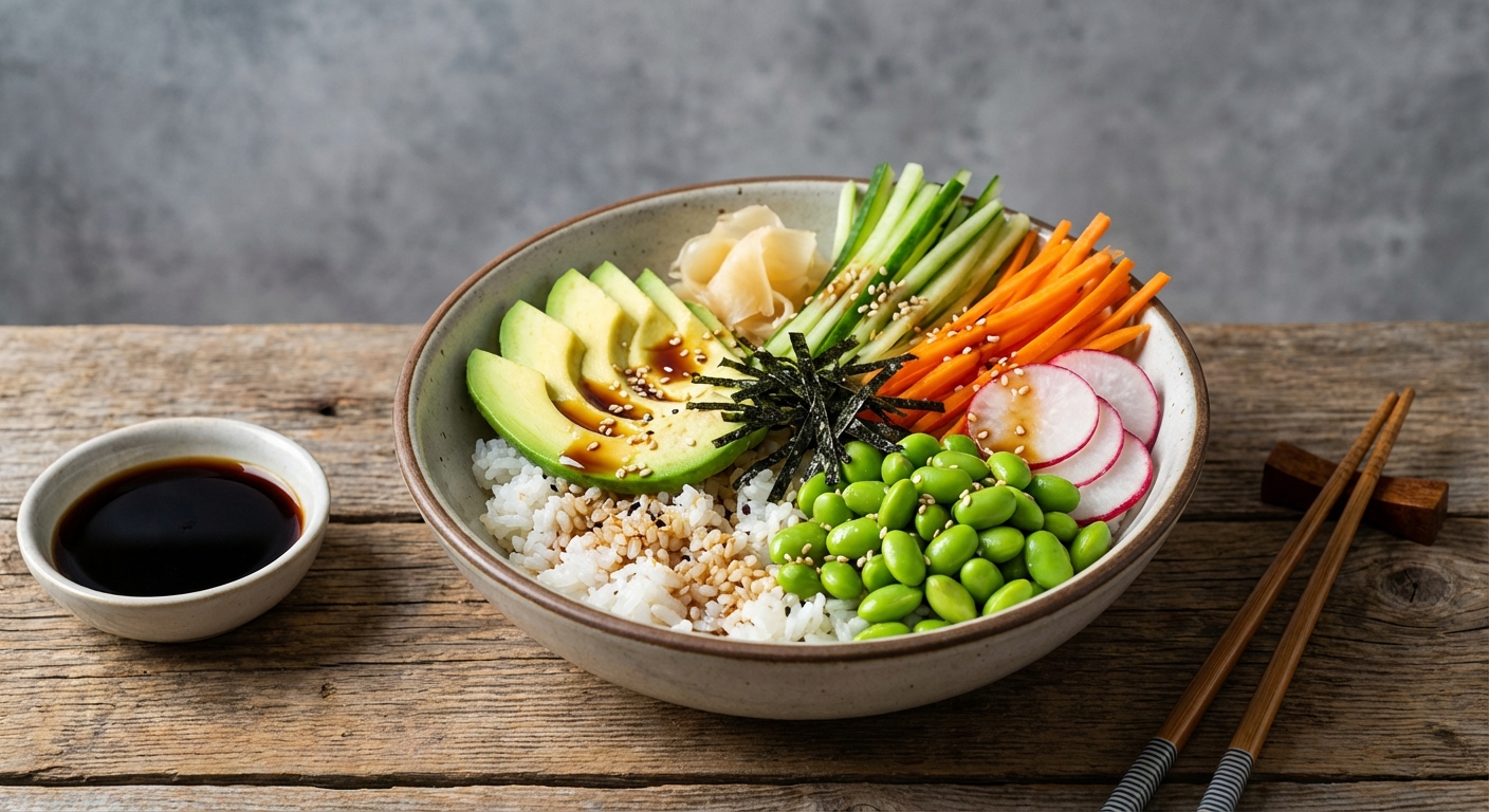 Vegetable Sushi Bowl with Edamame, Avocado & Nori
