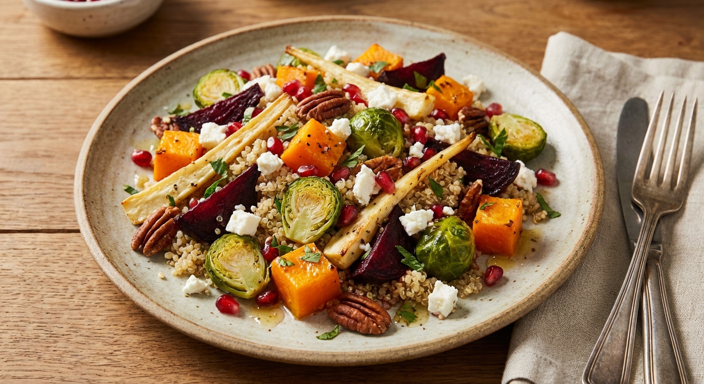 Winter Quinoa Salad with Roasted Veggies & Feta