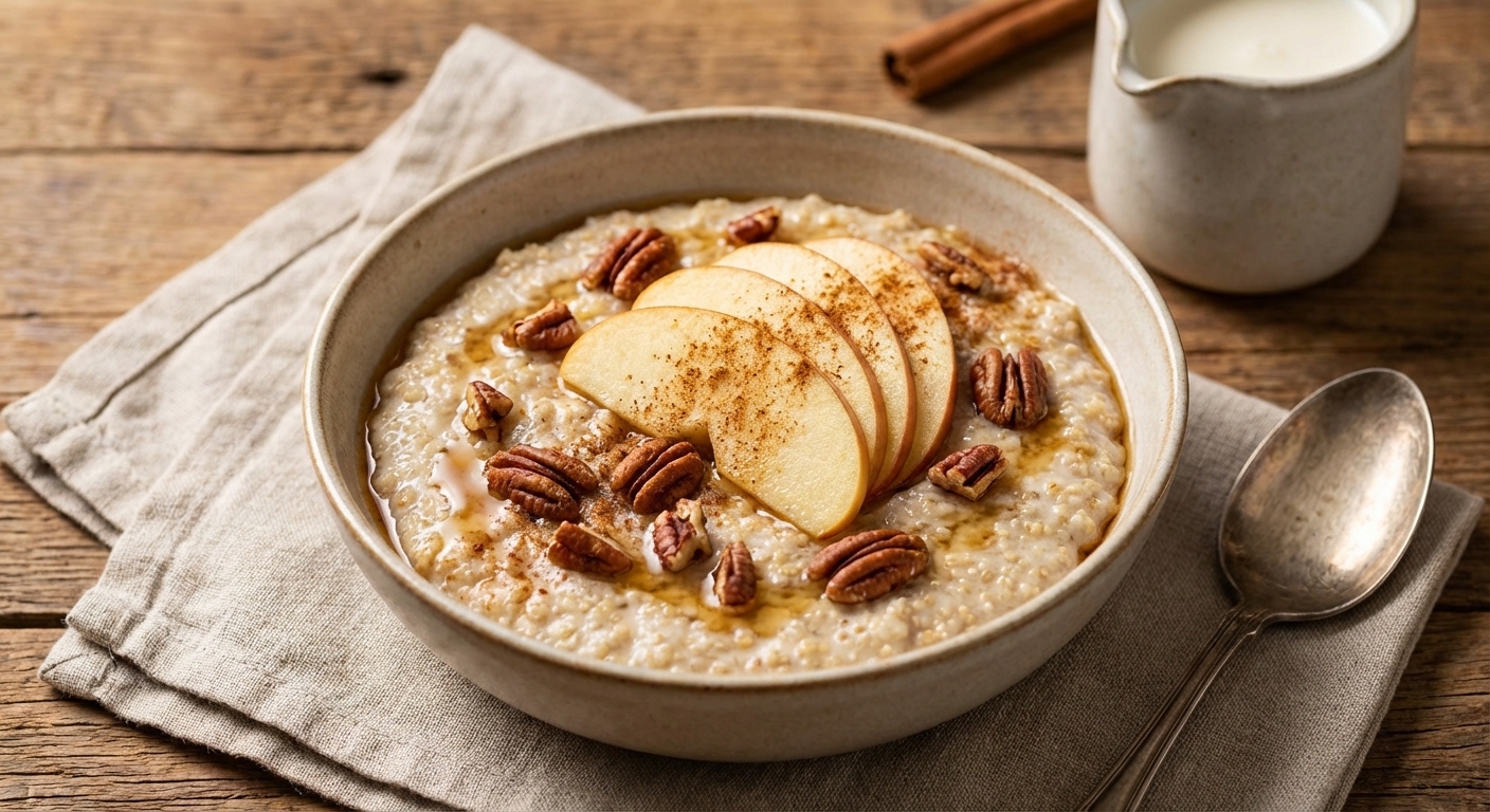 Warm Apple-Cinnamon Quinoa Porridge with Toasted Pecans