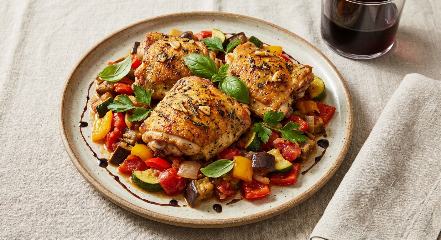 Herb-Roasted Chicken Thighs with Ratatouille (Italian)