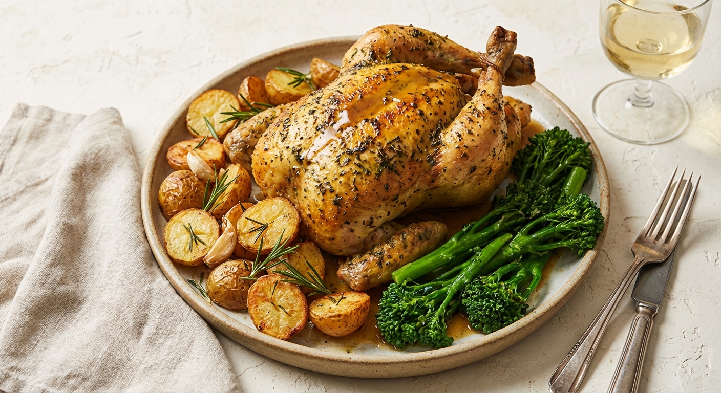 Herb-Roasted Chicken with Rosemary Potatoes & Sautéed Broccolini