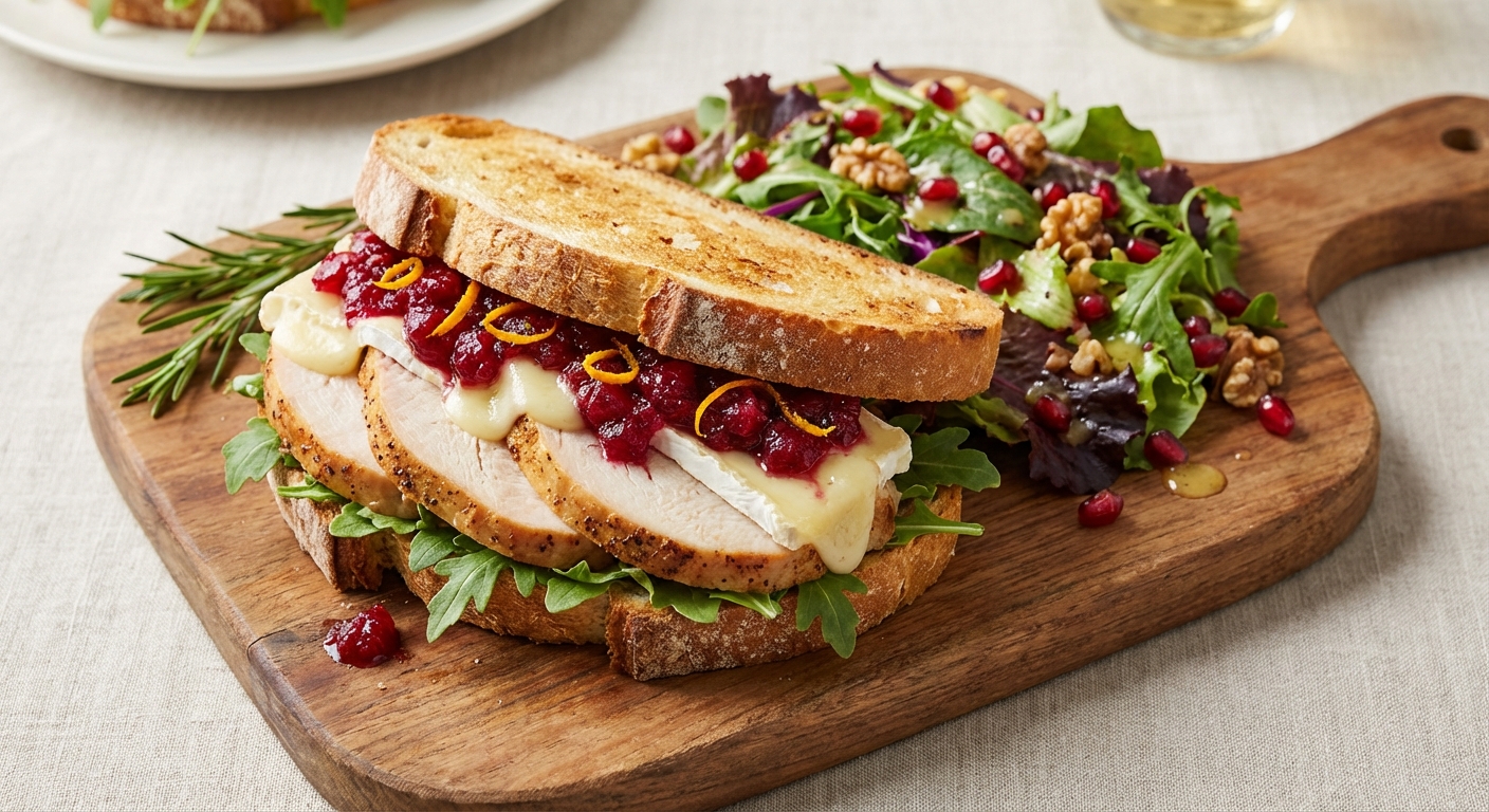 Holiday Turkey Breast Sandwich with Cranberry Relish & Mixed Salad