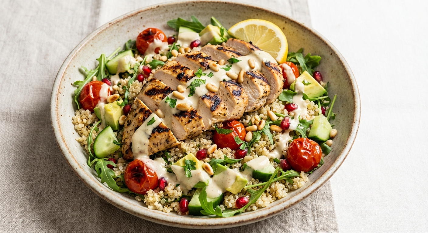 Grilled Chicken & Quinoa Salad with Lemon-Tahini Dressing