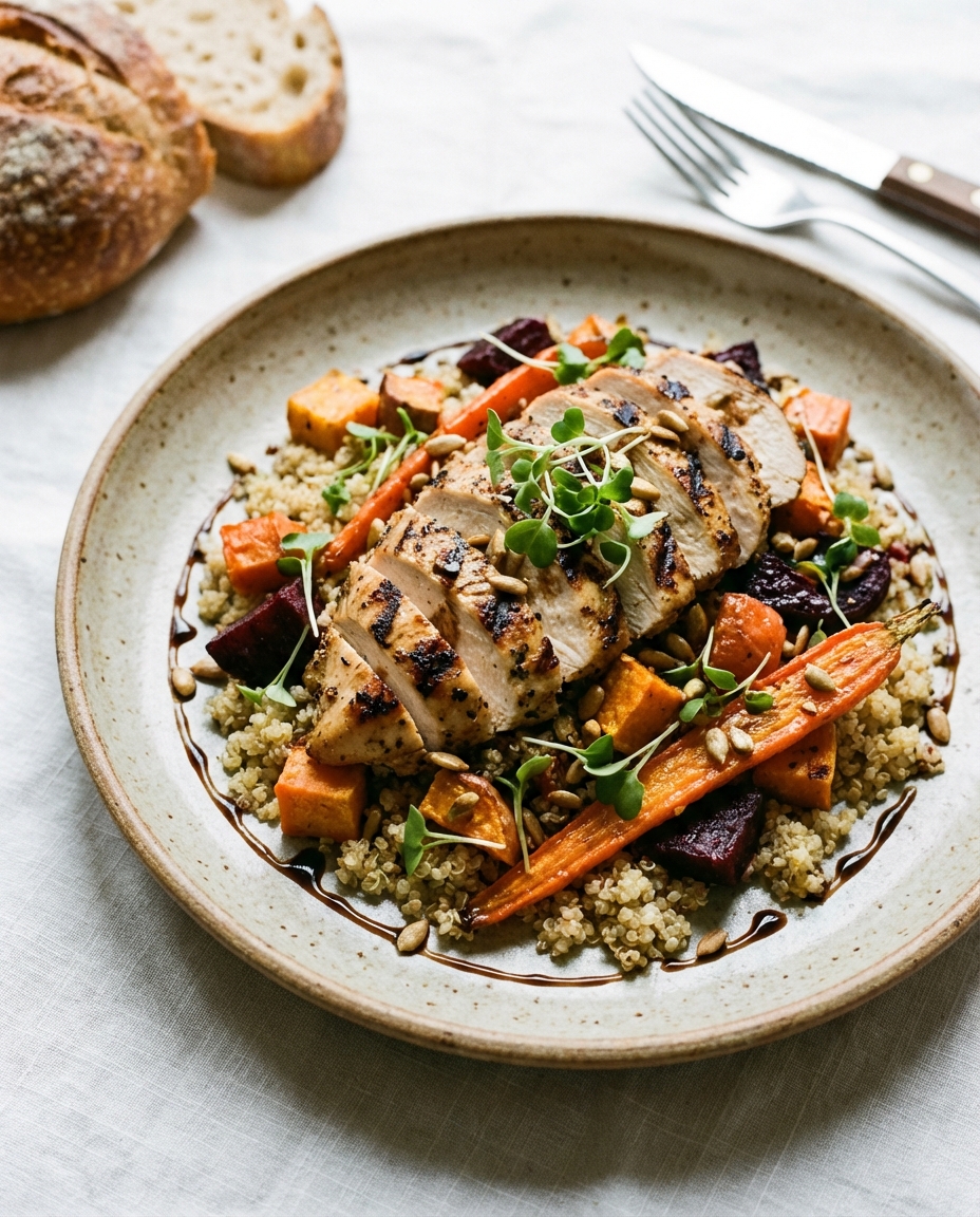 Grilled Chicken & Quinoa Salad with Roasted Veggies