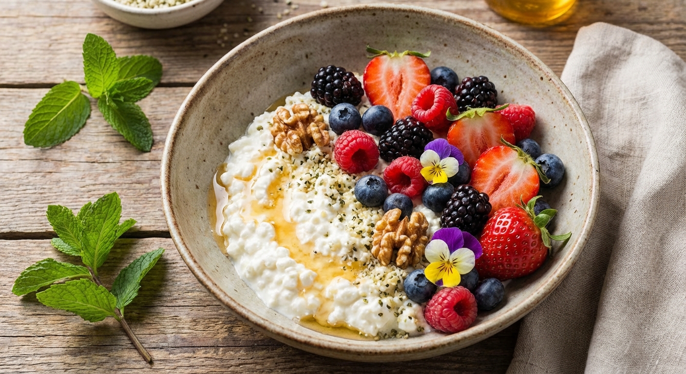 Cottage Cheese & Berry Bowl with Walnuts
