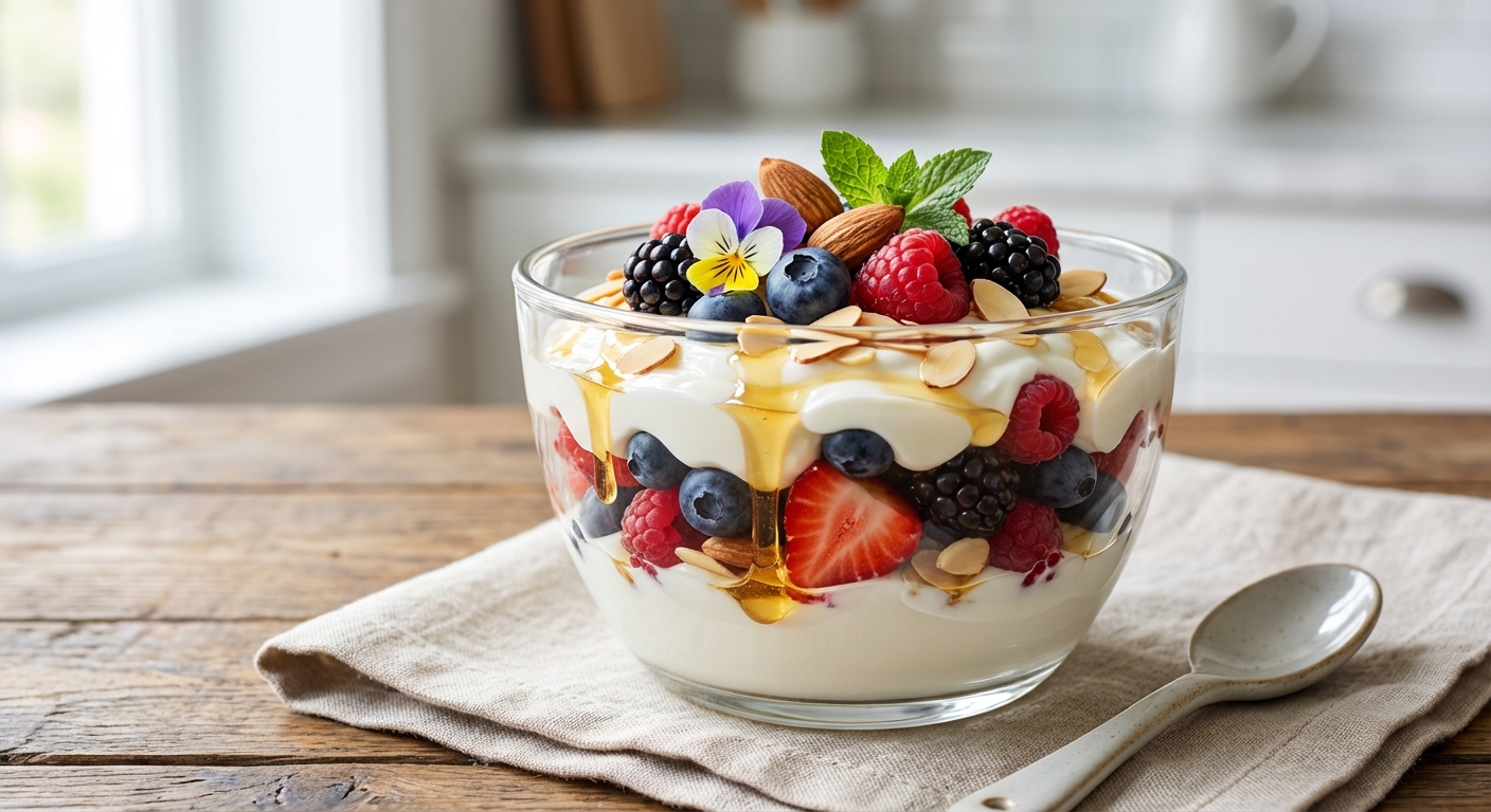 Greek Yogurt Berry Parfait with Almonds & Honey