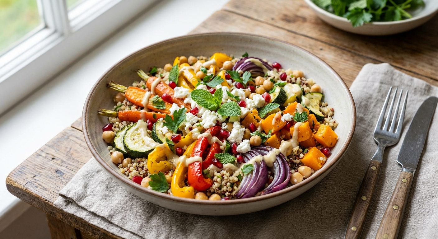 Quinoa & Chickpea Salad with Feta and Roasted Veggies