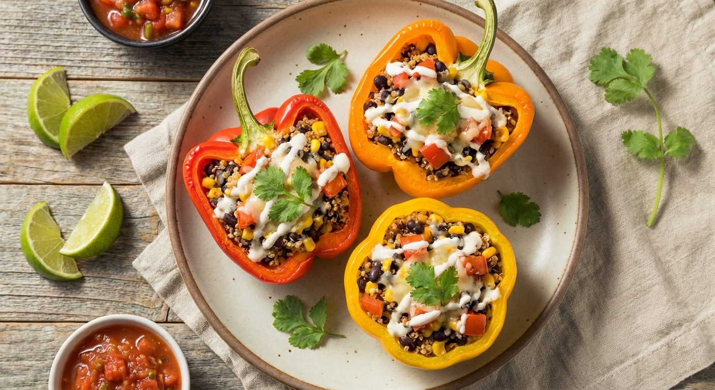 Vegetarian Stuffed Bell Peppers with Quinoa & Black Beans