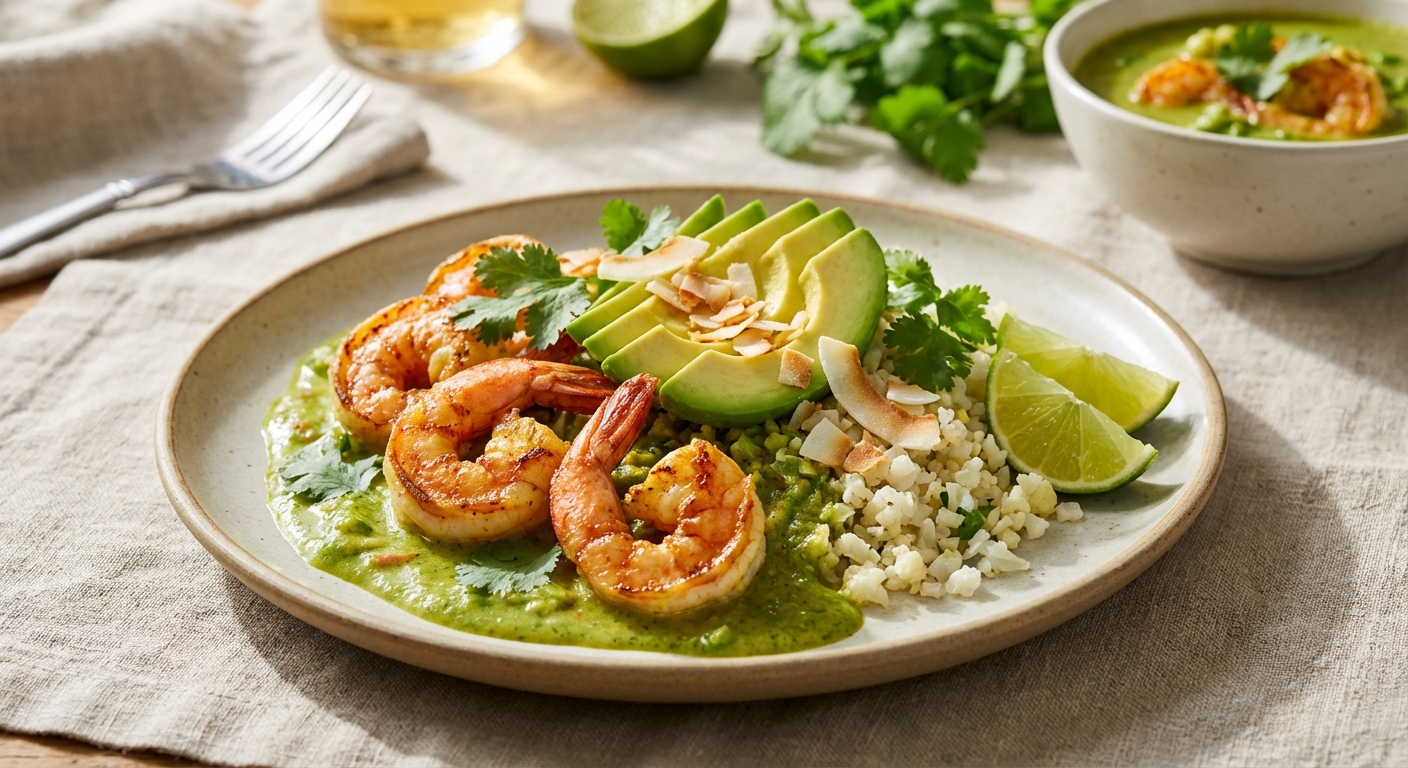 Shrimp & Cauliflower Rice Curry with Avocado