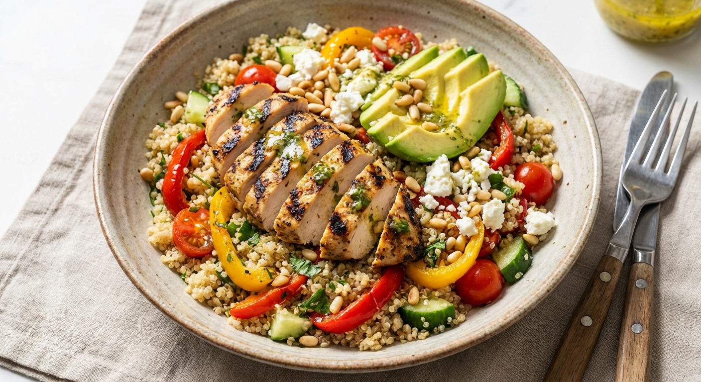 Grilled Chicken & Quinoa Salad with Avocado and Roasted Peppers