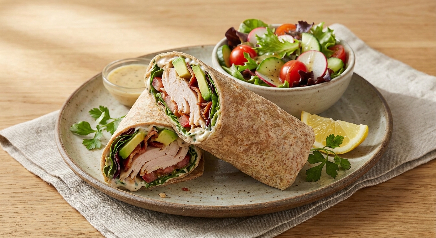 Turkey & Avocado Whole-Grain Wrap with Side Salad