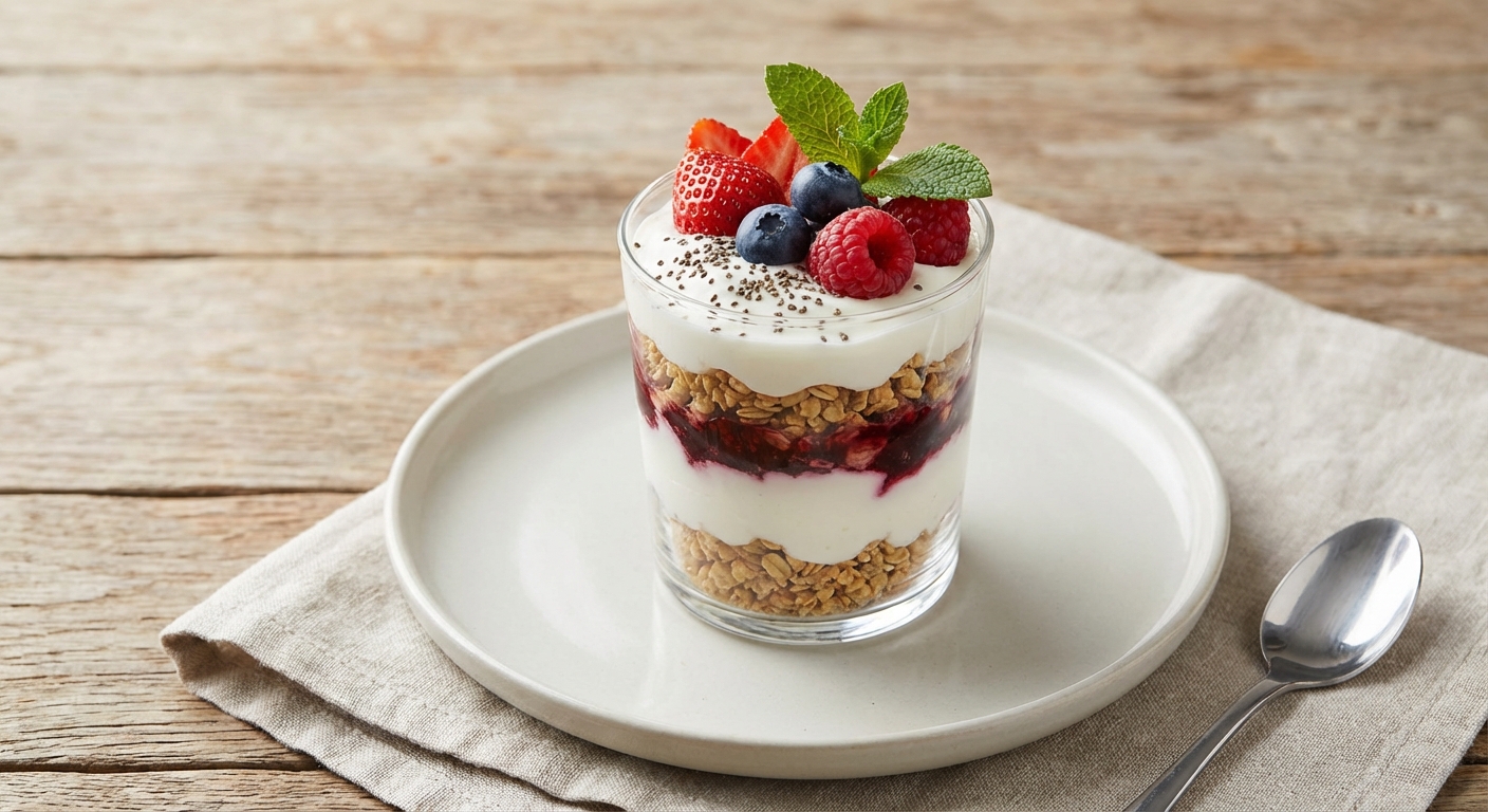 American Greek-Yogurt Berry Parfait with Granola & Chia