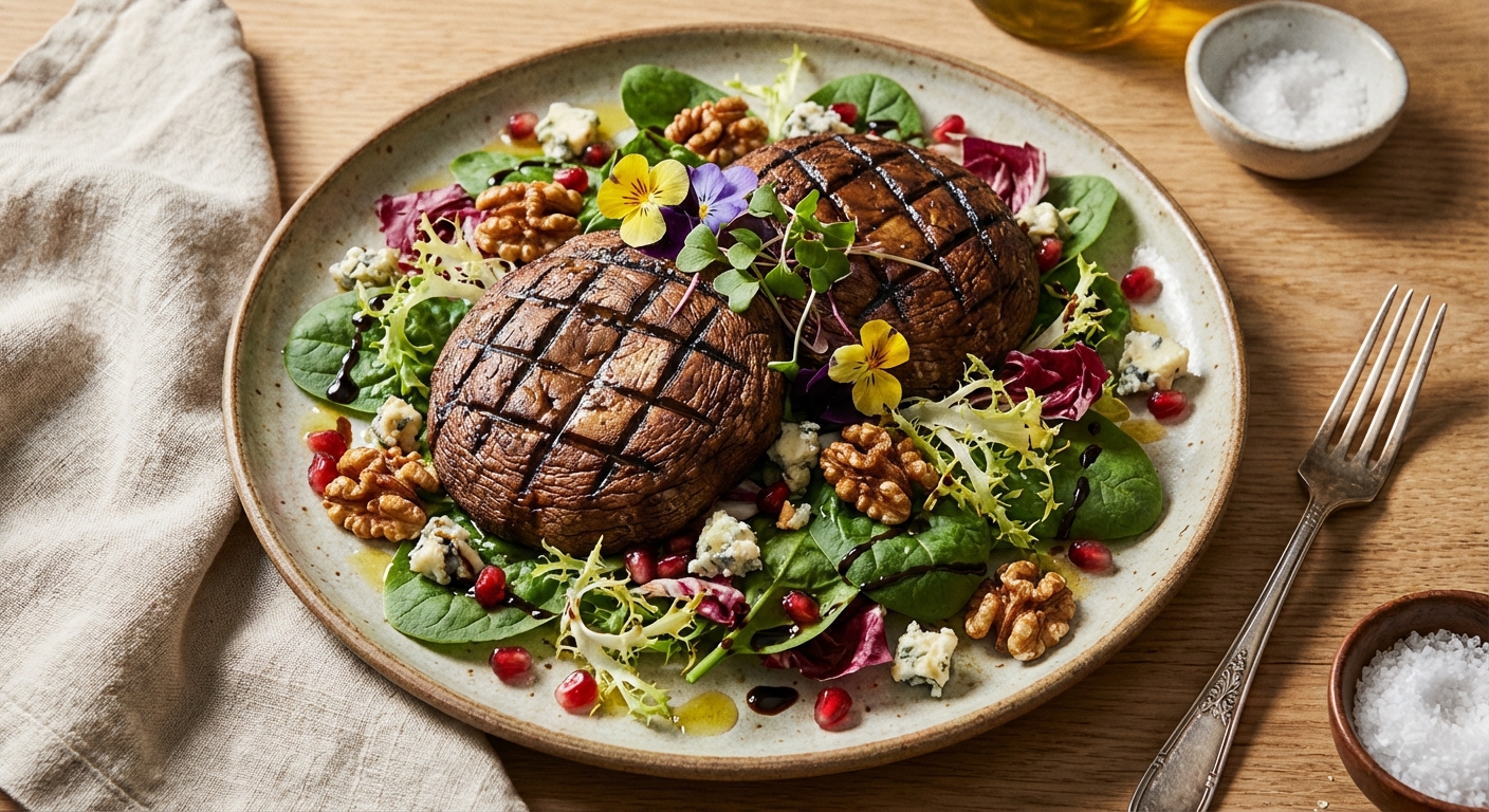 Grilled Portobello & Spinach Salad with Walnuts