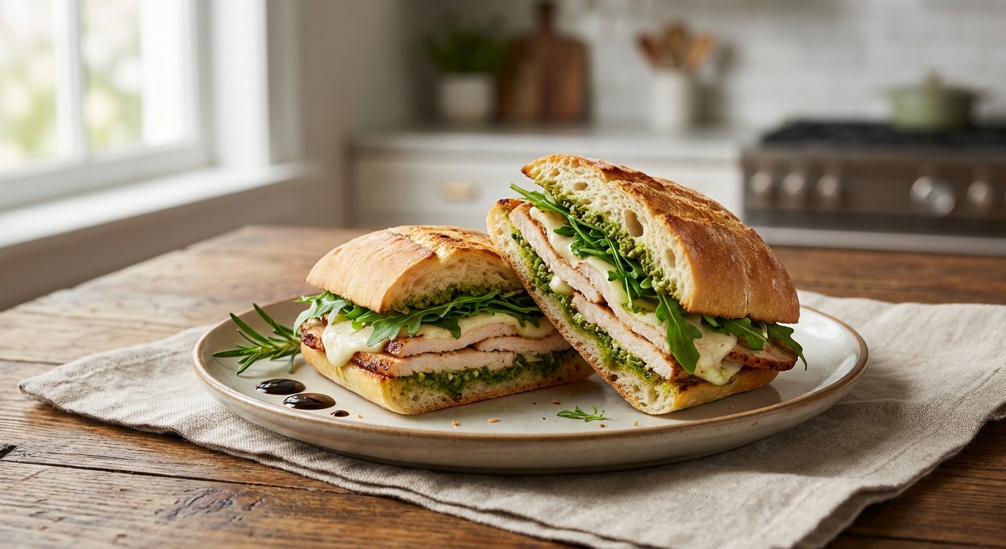 Italian Turkey & Pesto Panini with Mozzarella and Arugula