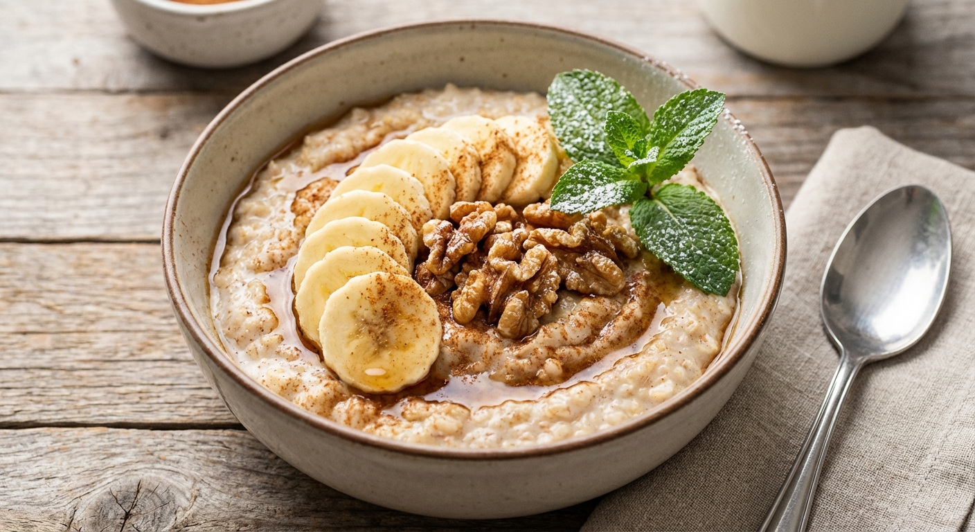 Cinnamon Oatmeal with Banana and Walnuts