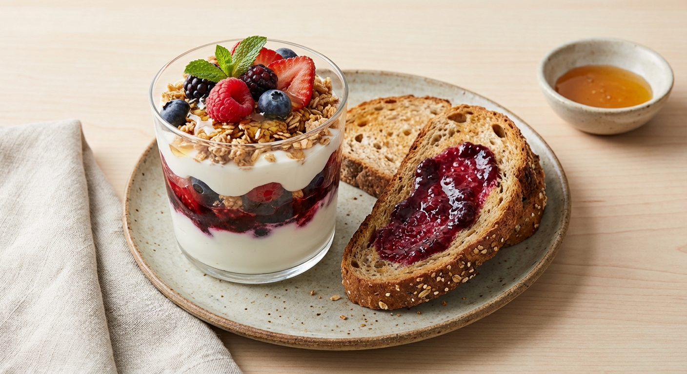 Greek Yogurt & Berry Parfait with Whole-Grain Toast (Nut-Free)